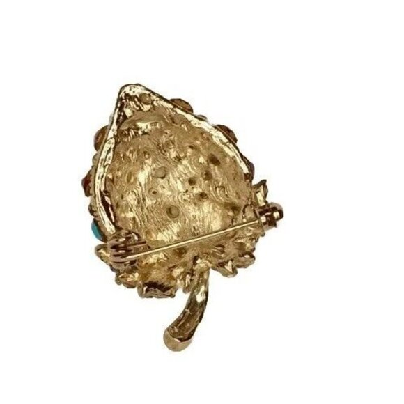 Vintage Red Aurora Borealis Rhinestones Encrusted Strawberry Brooch Silver Tone - Picture 9 of 11